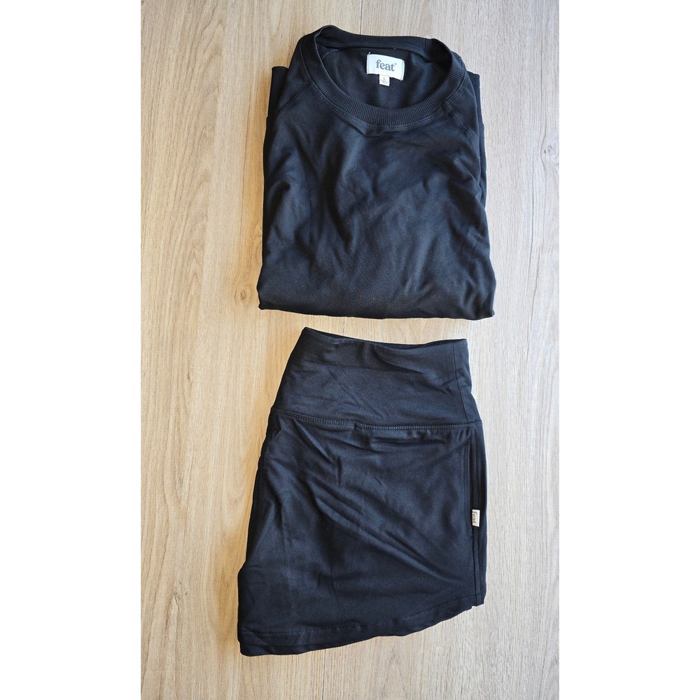 FEAT Women Crewneck Shorts Large Black Athleisure Set NWT minimalist loungewear - Picture 2 of 9
